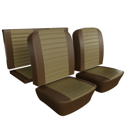 1972-74 Karmann Ghia Seat Upholstery - Front & Rear - Tan Vinyl w Saddle Vinyl 12" Insert