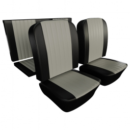 Closeout: 1961-65 Karmann Ghia Convertible Seat Upholstery, Black Vinyl w Off White 12" Insert