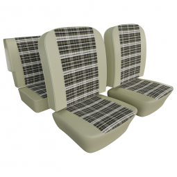 Closeout: 1965-67 Fastback & Notchback Upholstery,  No Rear Armrest, Cream White, Tan-Black-White