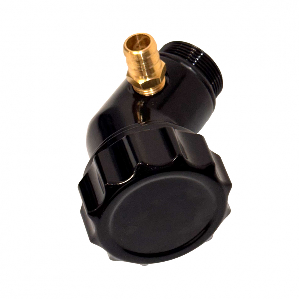 50006-1 - VW Oil Filler with Grooved Cap - Vertical - Black Billet