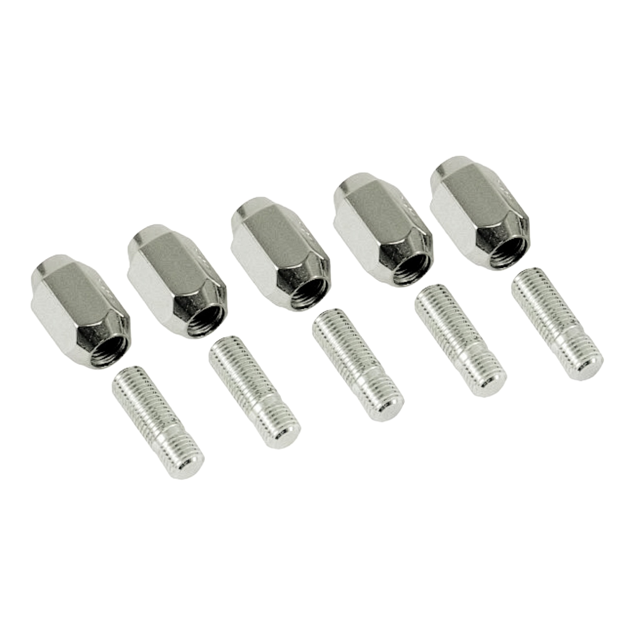 12x1.5mm - 60° Acorn Seat Chrome Lug Nuts & Thread-in Studs - 10 Pieces