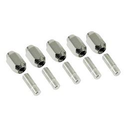 12x1.5mm - 60° Acorn Seat Chrome Lug Nuts & Thread-in Studs - 10 Pieces