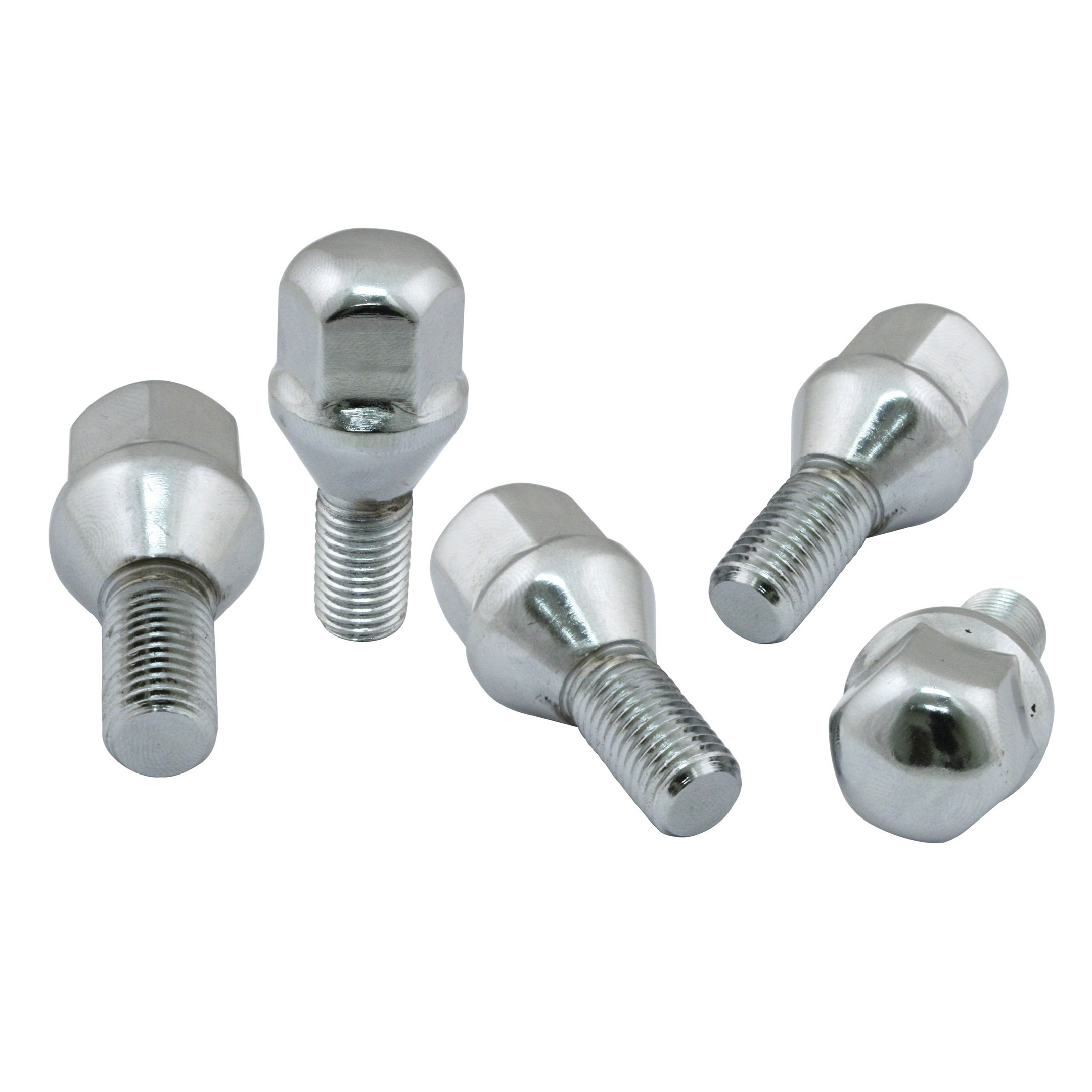 12x1.5mm - 60° Acorn Seat - Chrome 24mm Long Lug Bolts - 5 Pieces
