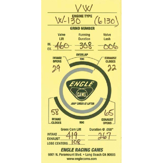 camさん専用 ENG6130 - Engle W-130 - VW Performance Camshaft - For 1.1 or 1.25