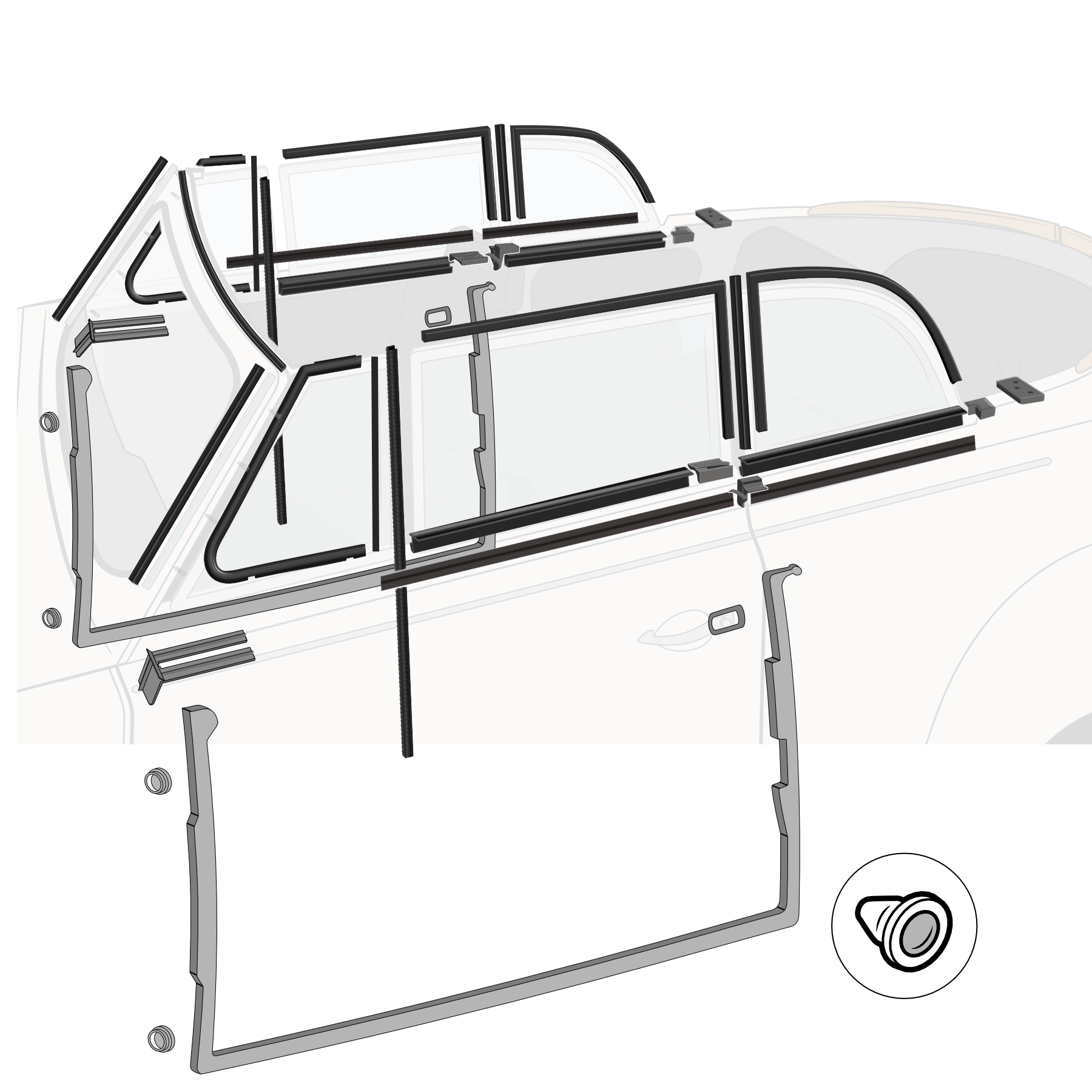 1958-1959 VW Beetle Convertible Door Rubber Kit