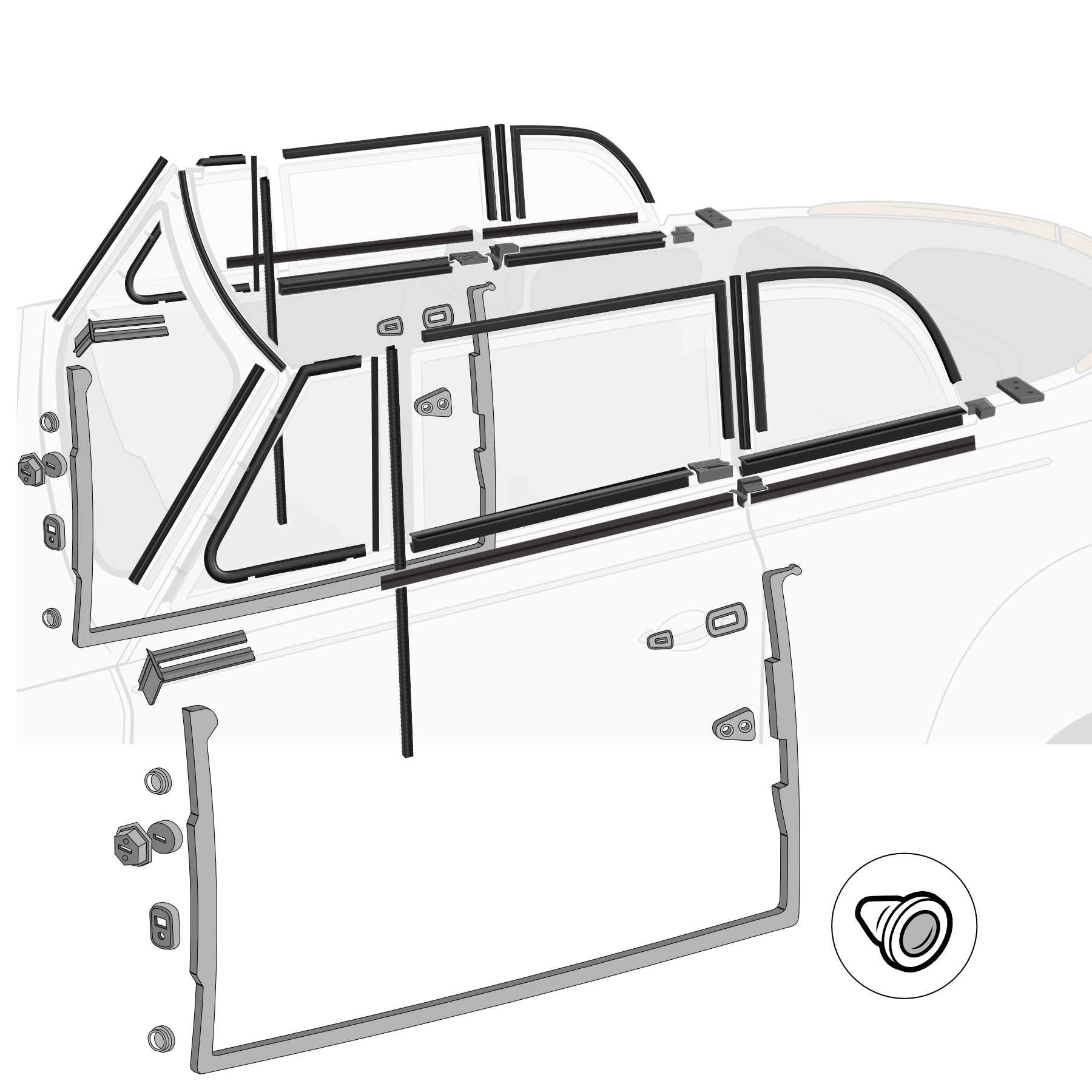 1960-1964 VW Beetle Convertible Door Rubber Kit
