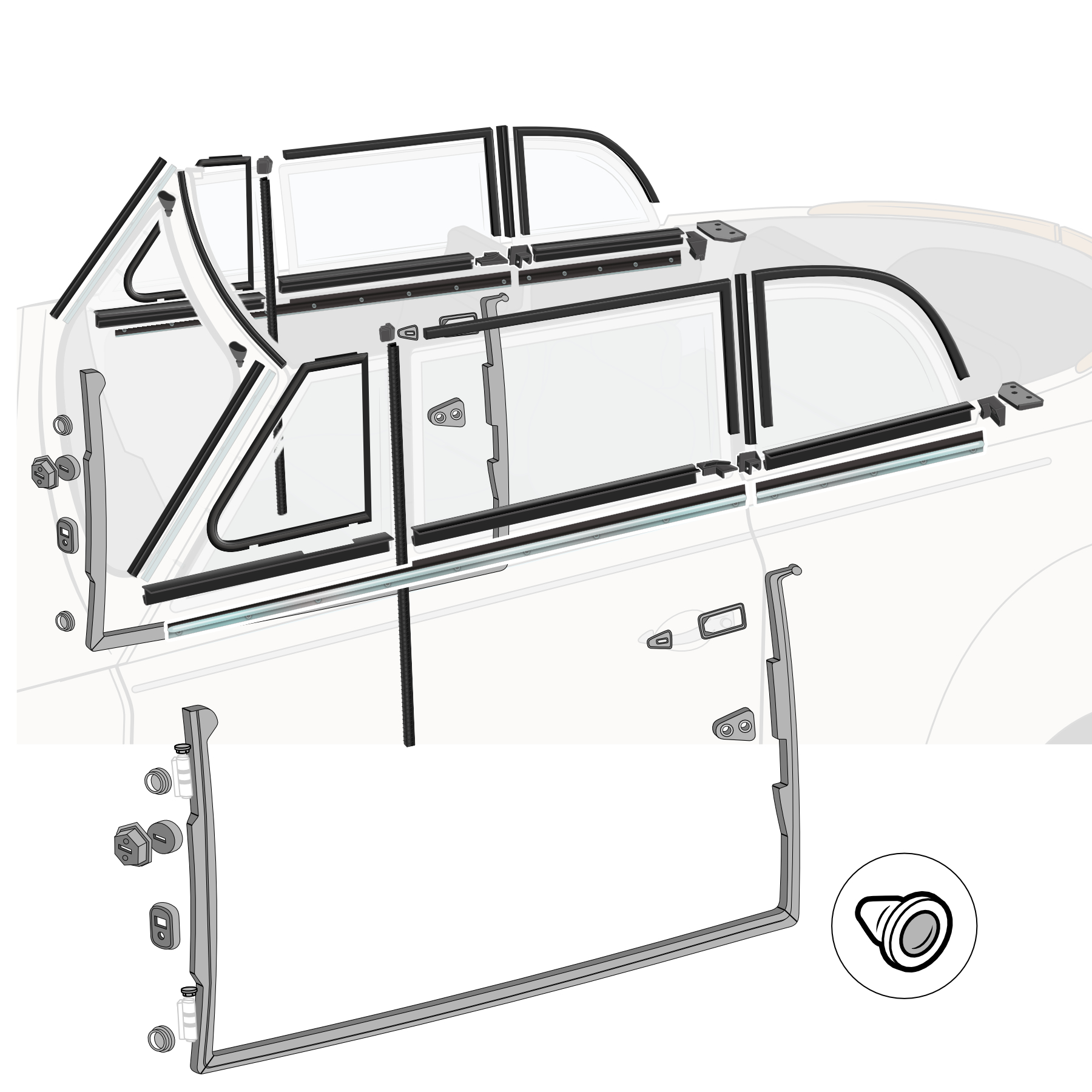 VW Door Rubber Kit - 1968-1972 Beetle Convertible - Super Beetle Convertible