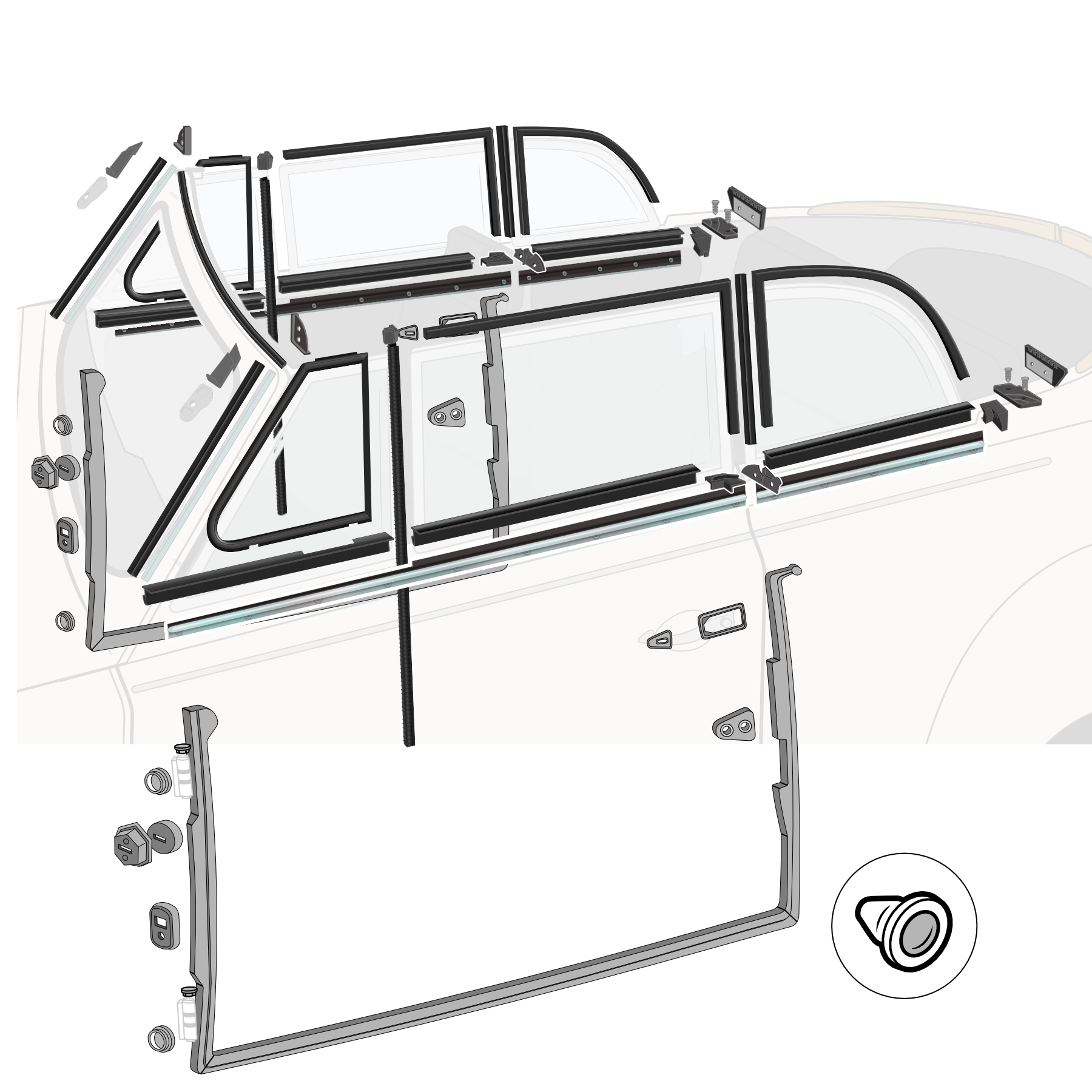 1973-1979 VW Super Beetle Convertible Door Rubber Kit