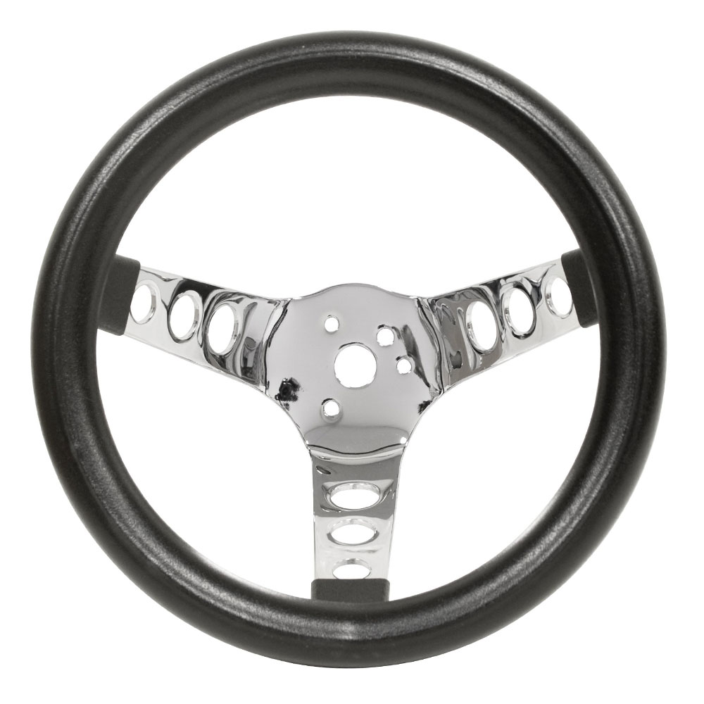 EMPI VW Steering Wheel - Classic Black Foam Grip - Chrome - 10