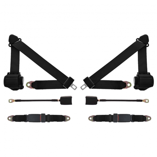 3 Point Retractable Lap & Shoulder Belt Kit - Rear Lap Belts - End Button  Release - Select Color - VWSeatBeltKit2