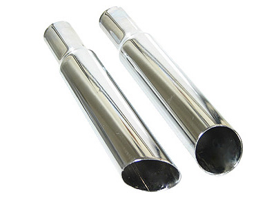 VW Chrome, Stepped, Angle Cut, non-baffled Tail Pipes, 1955-1974 Beetle, 1956-1974 Ghia, Pair