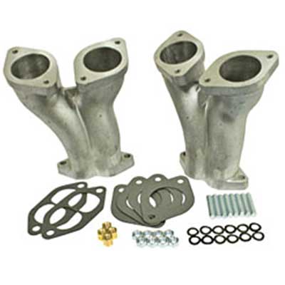 EMPI Stage 1 GTV-2 Match Ported Off-Set Manifolds for IDF/HPMX Carburetors, Pair with Hardware