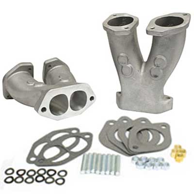 EMPI Stage 1 GTV-2 Match Ported Manifolds w/NOS Boss for IDF/HPMX Carburetors, Pair w/Hardware