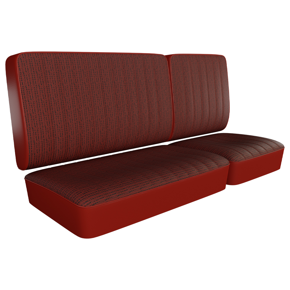 Closeout: 1963-67 Bus Front 1/3-2/3 Bench Seat Upholstery, Brick Red w/ Mesh Red Insert