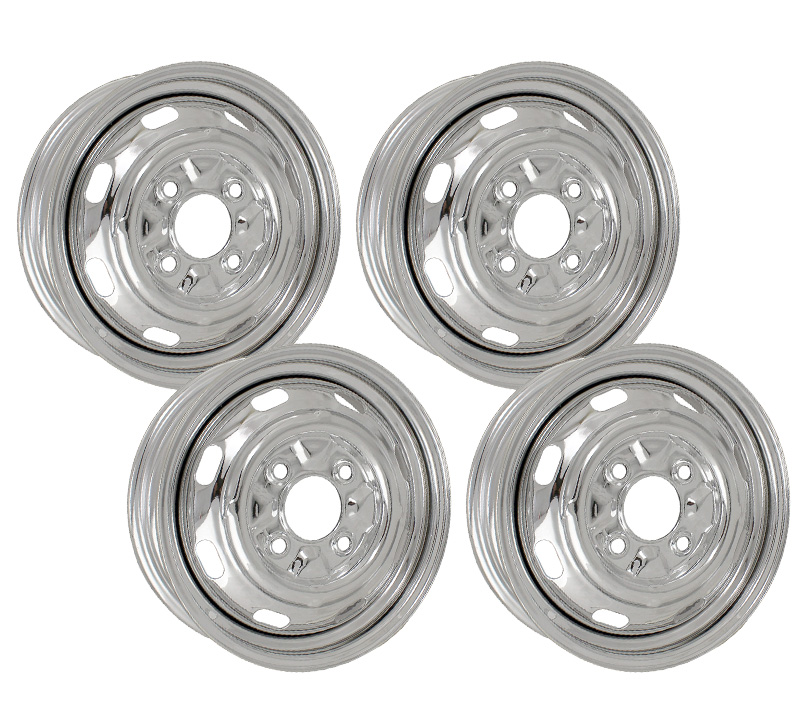 VW 4 Lug Wheels, Chrome with Slots 4x130 15x5.5" Wide, Set of 4 VW