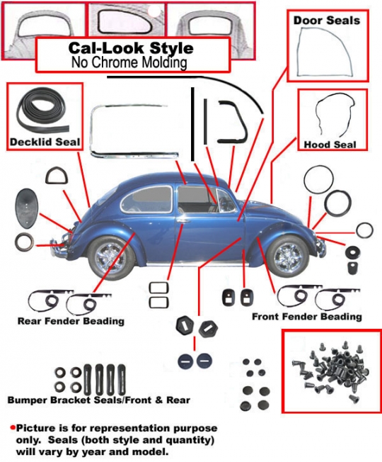 111COMP5557 1955 1957 VW Beetle Sedan or Ragtop Complete Car Rubber Kit