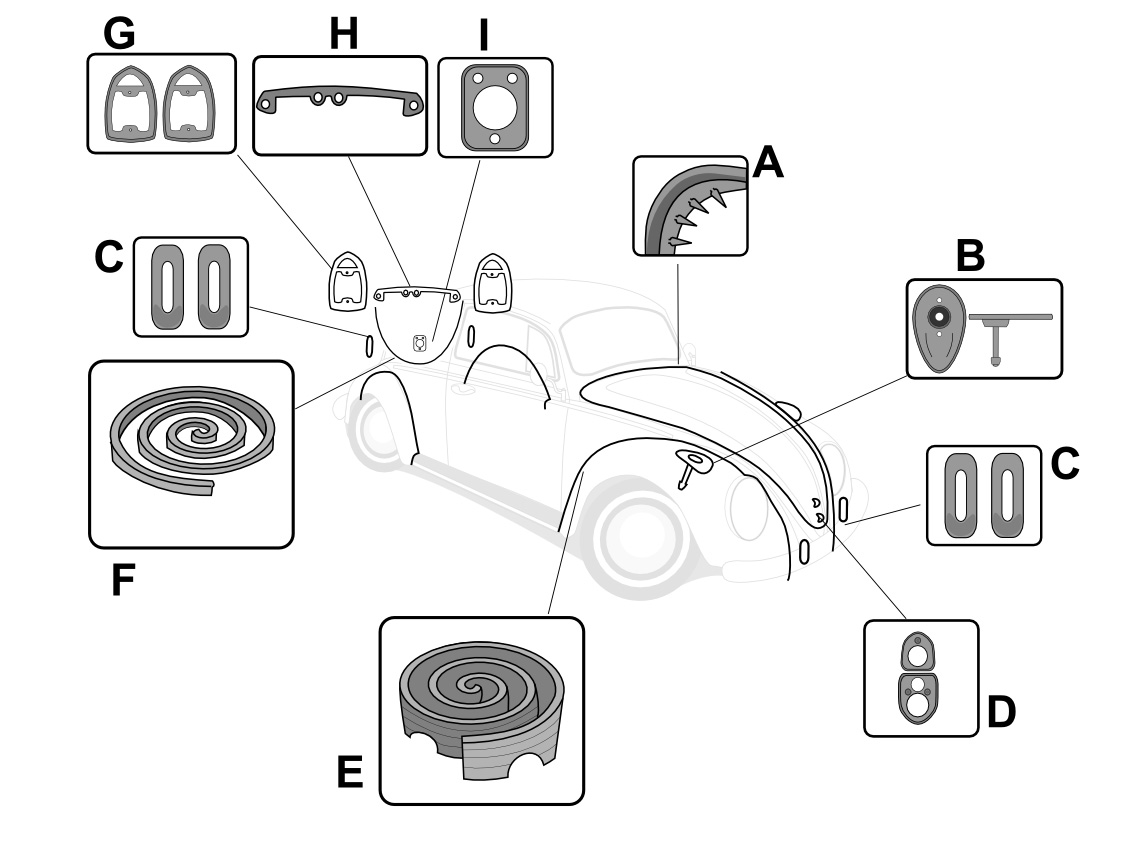 Dichtung vordere Abdeckung für VW Beetle Cabriolet ->67 151871349A -  KG13106 