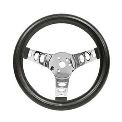 EMPI VW Steering Wheel - Poly-Foam - 3 Chrome Spoke - 10" Diameter - 5.5" Dish