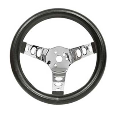 EMPI VW Steering Wheel - Classic Black Foam Grip - Chrome - 12.5" Diameter - 3.5" Dish