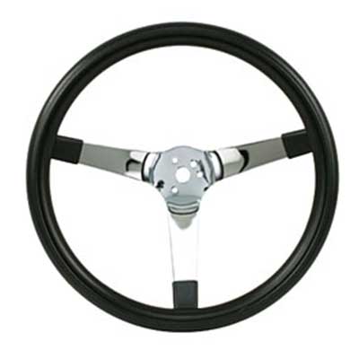 EMPI VW Steering Wheel - Classic Black Foam Grip - Chrome - 14.75" Diameter - 4" Dish