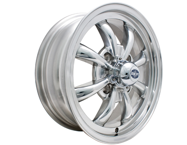 EMPI's 15x5.5" Polished Aluminum GT-8 Wheel has a 4x130 VW Lug pa...
