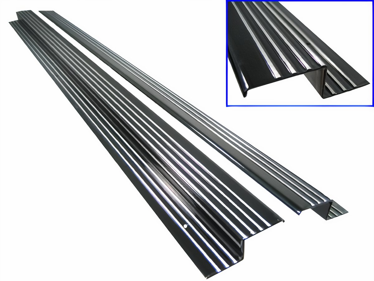 VW Billet Door Sill Plates - Gloss Black w/ Polished Ribs - Pair - Beetle Sedan - Super Beetle Sedan