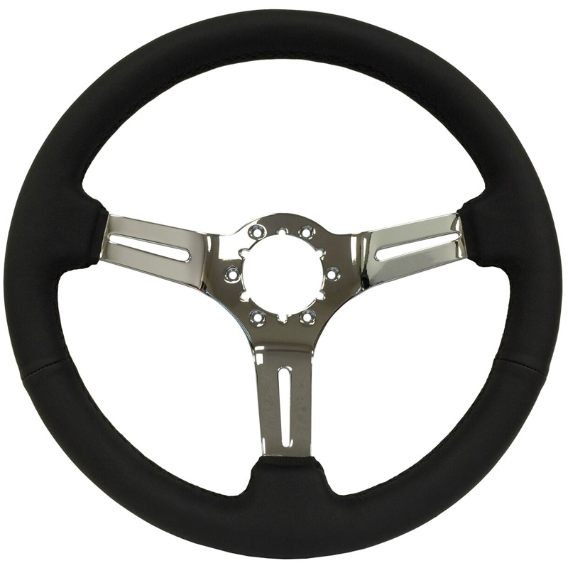 Volante S6 VW 14" Steering Wheel - Black Leather Grip - Chrome 3 Split Spoke Center