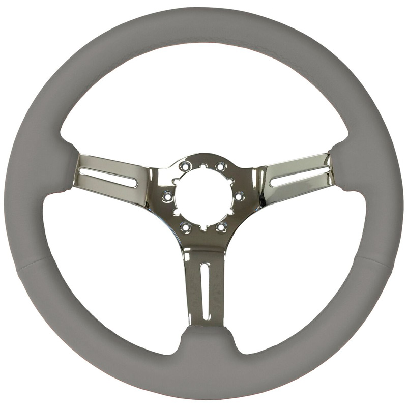 Volante S6 VW 14" Steering Wheel - Grey Leather Grip - Chrome 3 Split Spoke Center