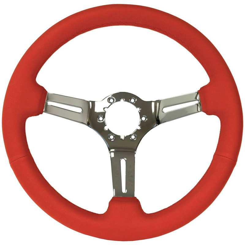 Volante S6 VW 14" Steering Wheel - Red Leather Grip - Chrome 3 Split Spoke Center