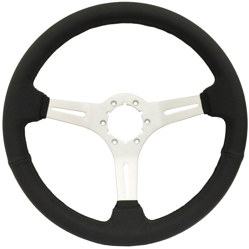 Volante S6 VW 14" Steering Wheel - Black Leather Grip - Silver 3 Split Spoke Center