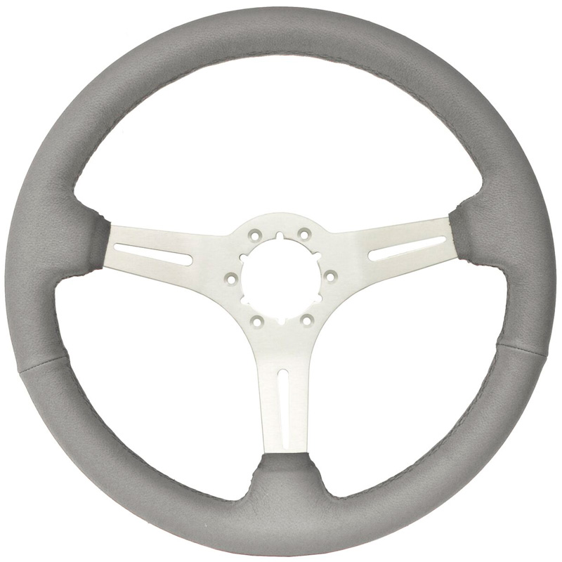 Volante S6 VW 14" Steering Wheel - Grey Leather Grip - Silver 3 Split Spoke Center