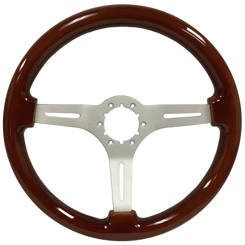 Volante S6 VW 14" Steering Wheel - Mahogany Wood Grip - Silver 3 Split Spoke Center