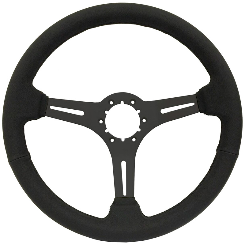Volante S6 VW 14" Steering Wheel - Black Leather Grip - Black 3 Split Spoke Center