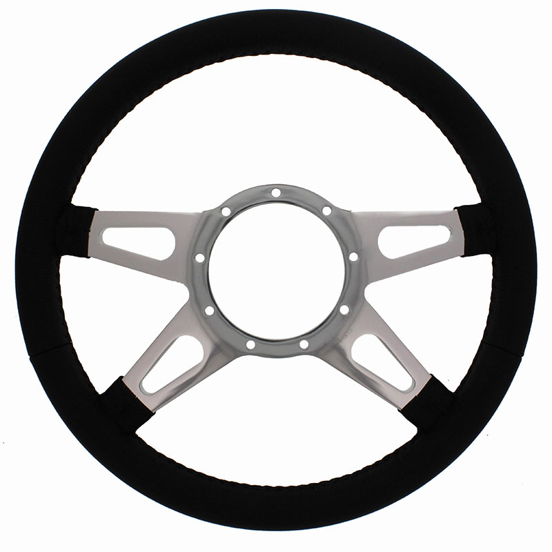 Volante S9 VW 14" Steering Wheel - Black Leather - Polished 4 Tear Drop Spoke Center
