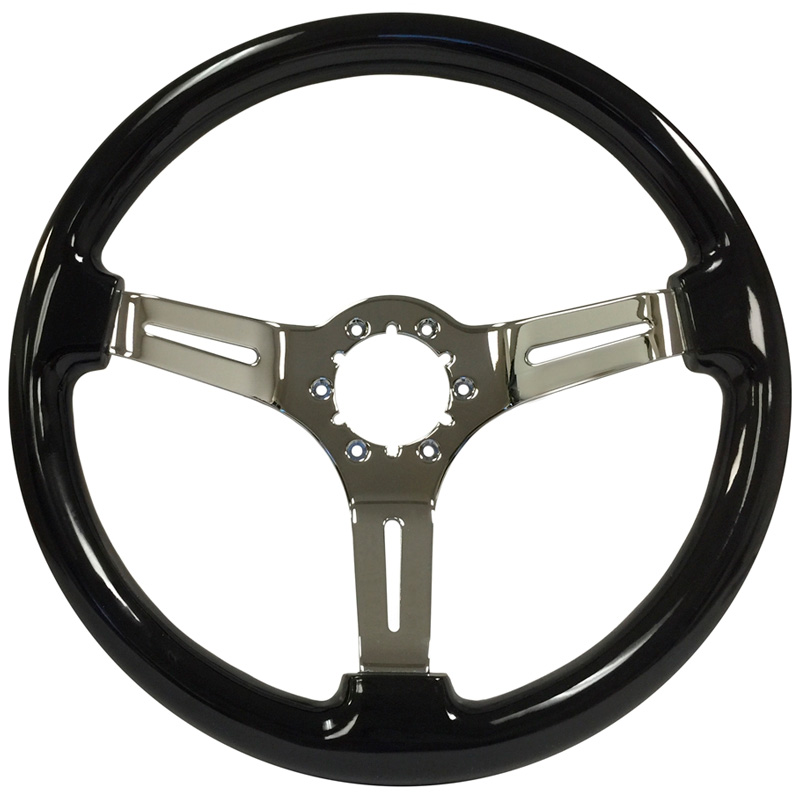 Volante S6 VW 14" Steering Wheel - Black Ash Wood Grip - Chrome 3 Split Spoke Center