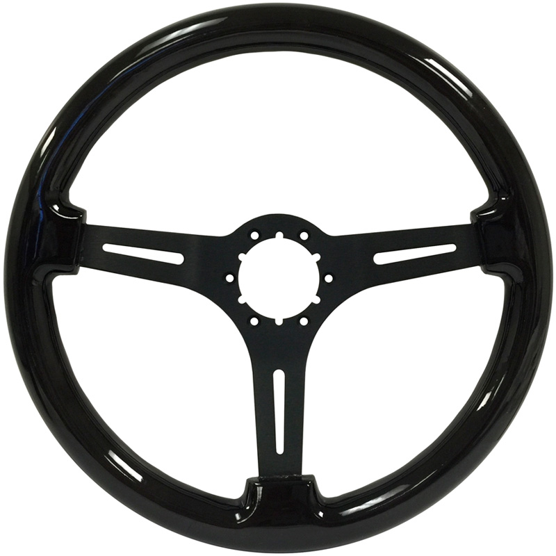 Volante S6 VW 14" Steering Wheel - Black Ash Wood Grip - Black 3 Split Spoke Center