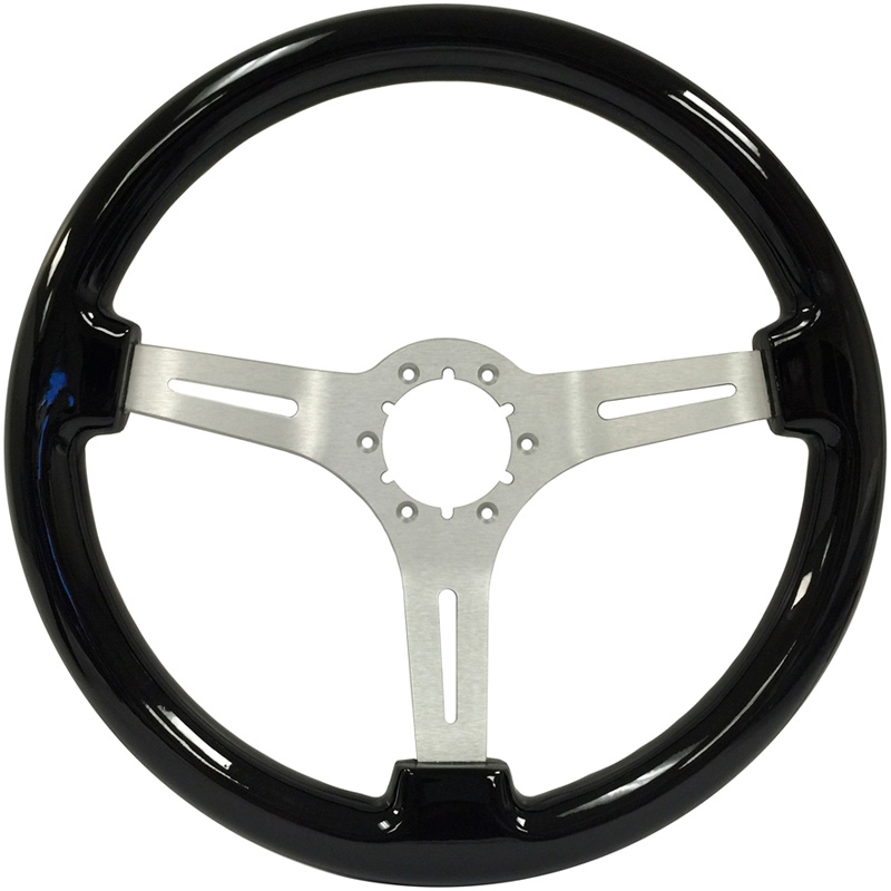 Volante S6 VW 14" Steering Wheel - Black Ash Wood Grip - Silver 3 Split Spoke Center