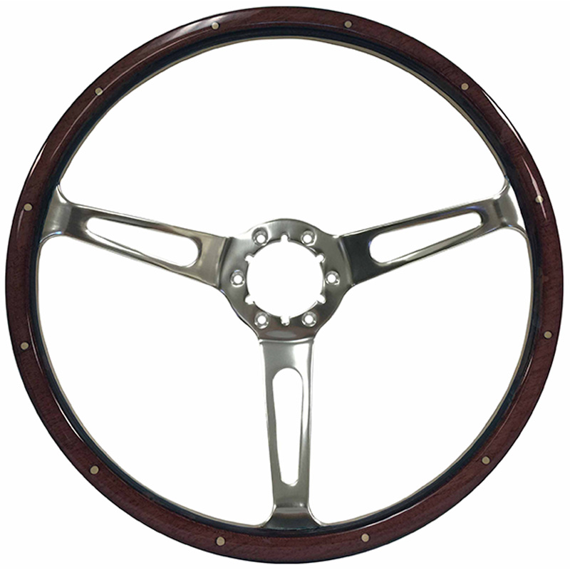 Volante S6 VW 14" Steering Wheel - Dark Wood Grip Riveted to a Polished 3 Split Spoke Center