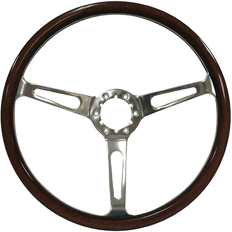Volante S6 VW 14" Steering Wheel - Dark Wood Grip - Polished 3 Split Spoke Center