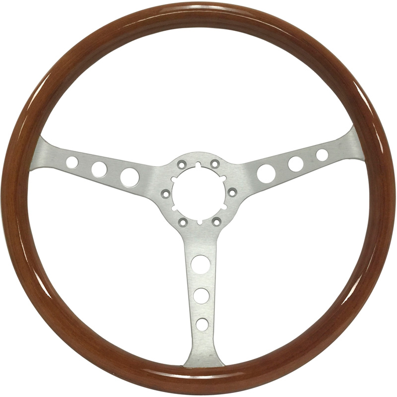 Volante S6 VW 14" Steering Wheel - Walnut Wood Grip - Silver 3 Hole - 3 Spoke Center