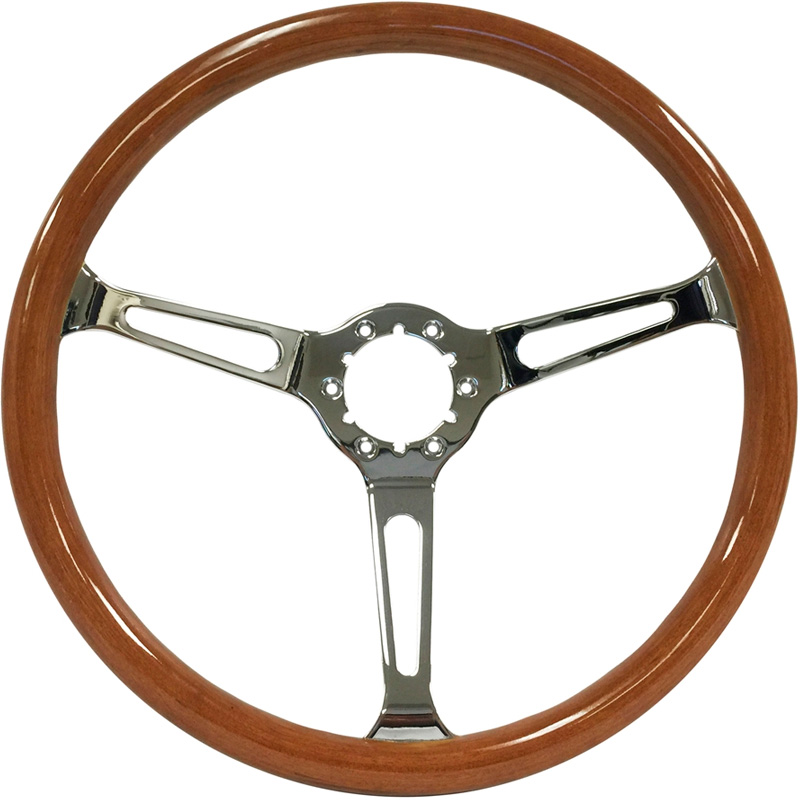 Volante S6 VW 14" Steering Wheel - Walnut Wood Grip - Chrome 3 Split Spoke Center