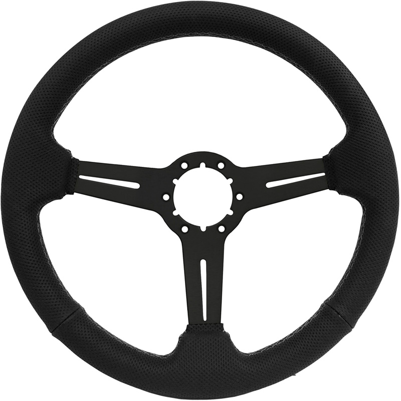 Volante S6 VW 14" Steering Wheel - Black Perforated Leather Grip - Black 3 Split Spoke Center