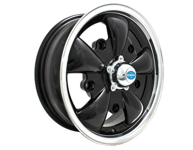 EMPI GT-5 VW Wheel - Gloss Black w/ Polished Lip - 5x205