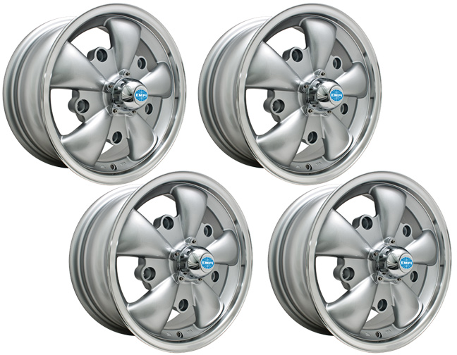 EMPI GT-5 VW Wheel - 5 Lug - Silver w/Polished Lip - 5x205 - Set of 4