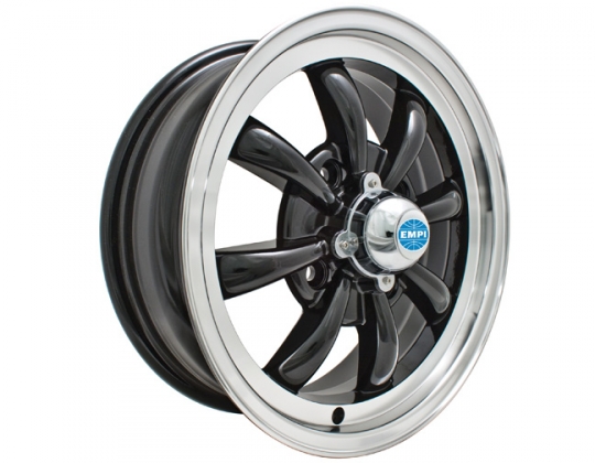 9682 - EMPI GT-8 VW Wheel - Gloss Black w/ Polished Lip - 4x130