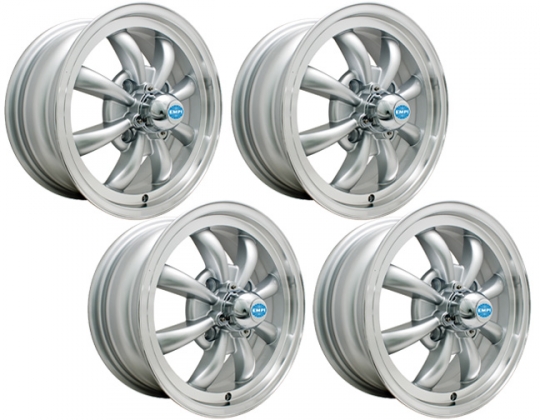 EMPI GT-8 VW Wheels, Silver w/ Polished Lip, 4x130, Set of 4