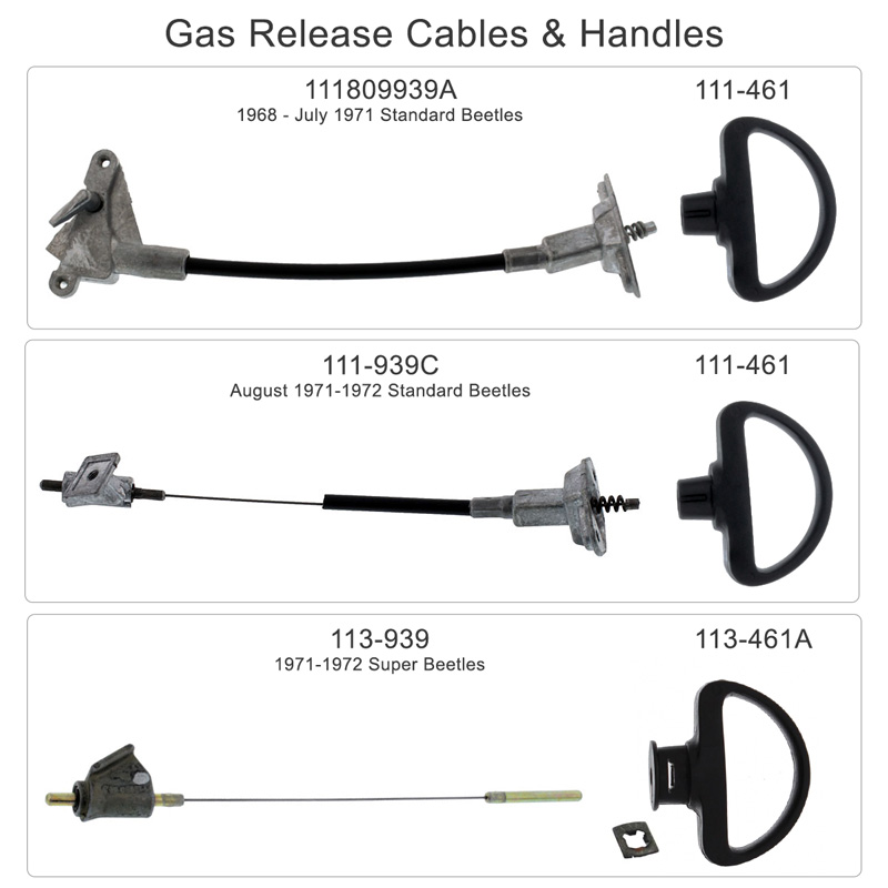 Comparison of VW gas release cables and matching handles.