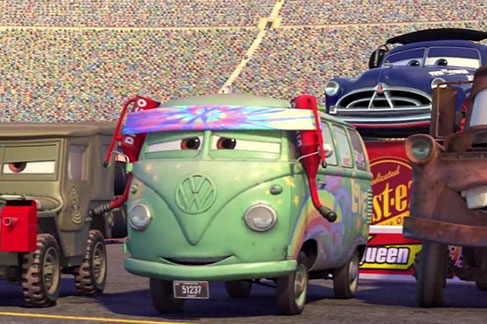 VW Bus featured in Disney's Cars, voiced by George Carlin VW Bus featured in Disney's Cars, voiced by George Carlin