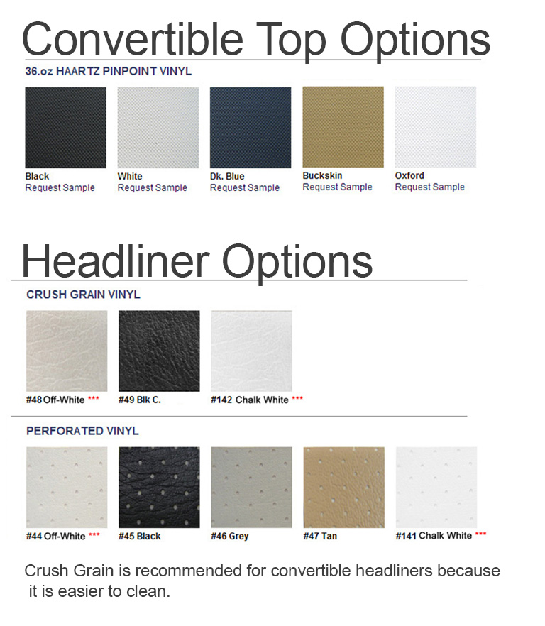 VW Karmann Ghia Convertible Top Kit Color Pinpoint Vinyl 143VCOLORS